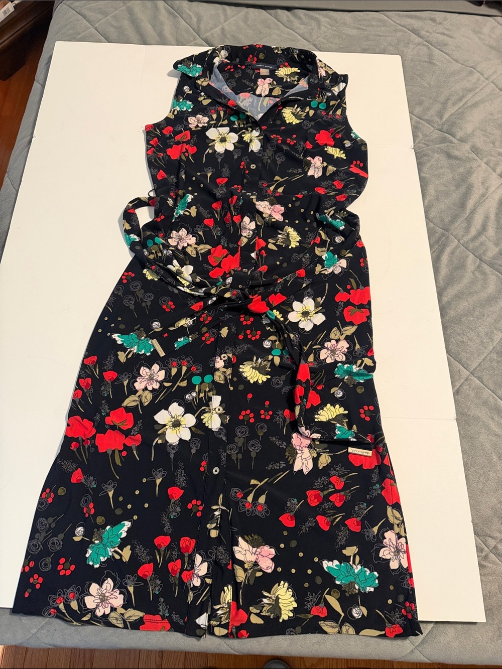 Tommy Hilfiger Black Floral Midi Shirt Dress with Tie Belt